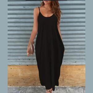 Casual Sleeveless Slip Dress with Pockets Black XXL NWT